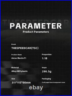 Tsc Speed Card 1-18 Aston Martin F1 Racing Alloy Car Model Alonso #14