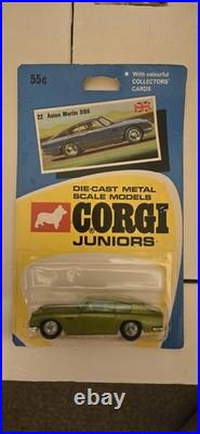 Vintage Corgi Juniors Aston Martin DB6 Metallic Green Diecast On Card